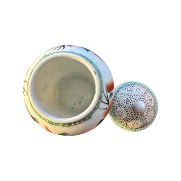 Small Vintage Orange Green Floral Raised Dots 5” Ginger Jar - Picture 5 of 10